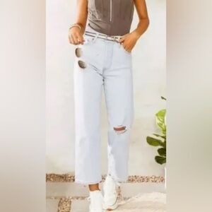 Levi's Ribcage Straight Ankle High Rise Light Wash Distressed Jeans